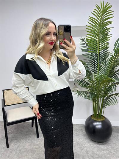 Triko Detaylı Pamuk Poplin Gömlek