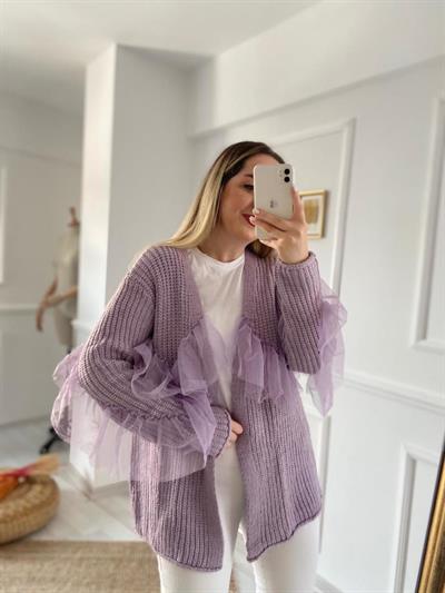 Tül Detay Hırka Lila