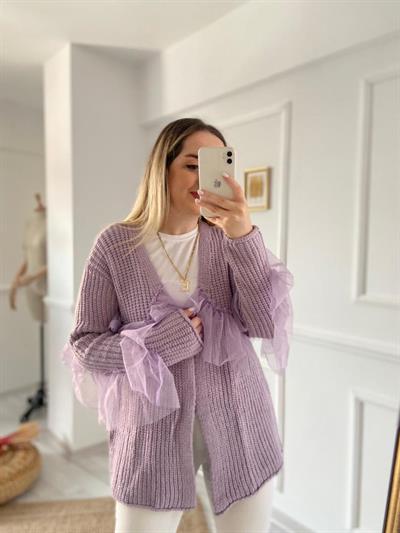 Tül Detay Hırka Lila