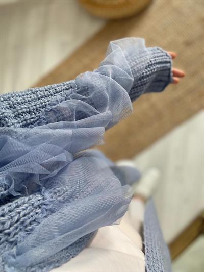 Tül Detay Hırka Mavi