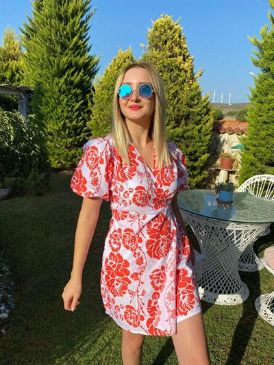 Turuncu Kruvaze Model Elbise