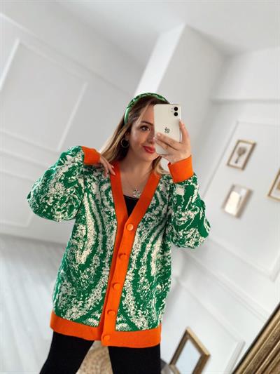 Turuncu - Yeşil Renkli Hırka