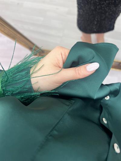 Tütü Detaylı İpek Saten Gömlek Zümrüt