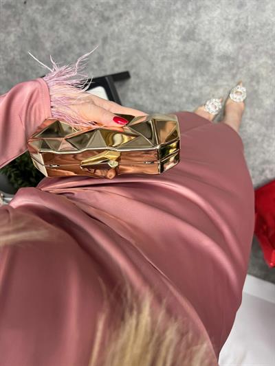 Tütü Detaylı Kruvaze Saten Elbise Pembe