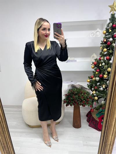 Tütü Kruvaze Model Siyah Saten Elbise