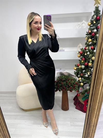 Tütü Kruvaze Model Siyah Saten Elbise