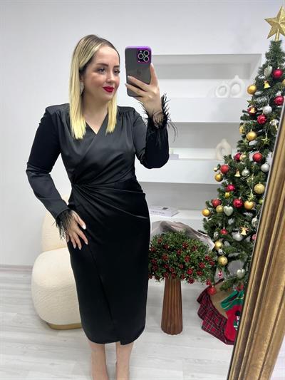 Tütü Kruvaze Model Siyah Saten Elbise