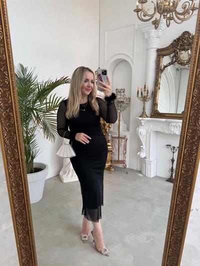 Tüy Detaylı Lara Siyah Tül Elbise