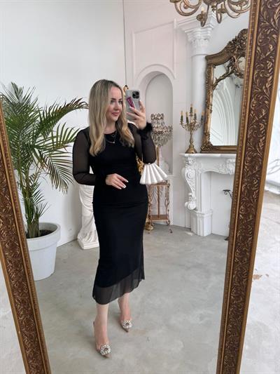 Tüy Detaylı Lara Siyah Tül Elbise