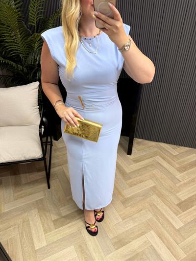 Vatkalı Gold Detaylı Kalem Elbise Bebek Mavi