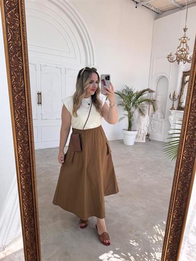 Vatkalı Orj Marka Bel Detaylı Elbise Kahve