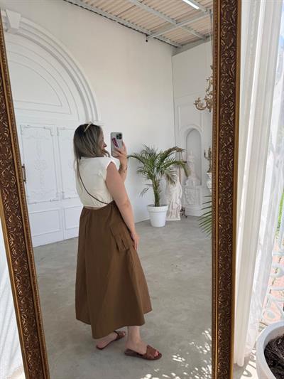 Vatkalı Orj Marka Bel Detaylı Elbise Kahve