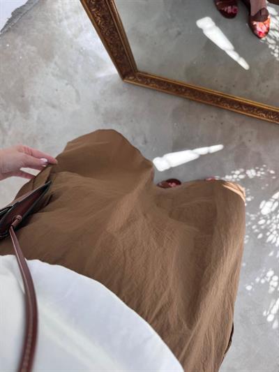 Vatkalı Orj Marka Bel Detaylı Elbise Kahve