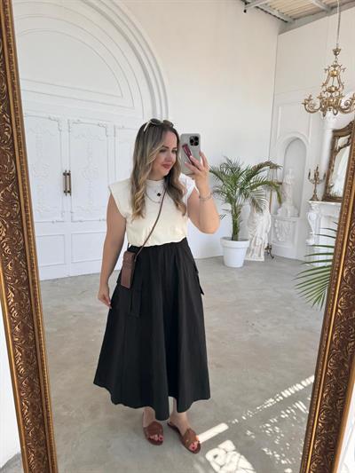 Vatkalı Orj Marka Bel Detaylı Elbise Siyah