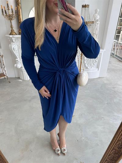 Vatkalı Paris İthal Cendy Kumaş Elbise Saks Mavi