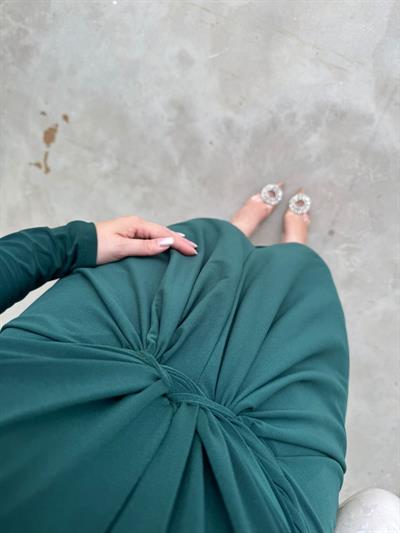 Vatkalı Paris İthal Cendy Kumaş Elbise Zümrüt