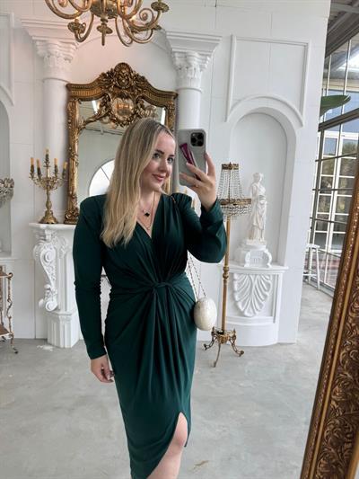 Vatkalı Paris İthal Cendy Kumaş Elbise Zümrüt