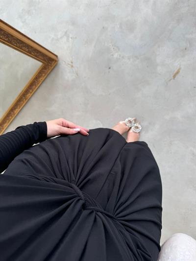 Vatkalı Paris İthal Cendy Kumaş Elbise Siyah