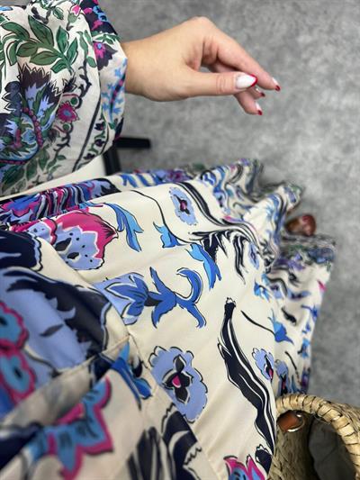 Vatkalı Uzun Şifon Elbise Lacivert