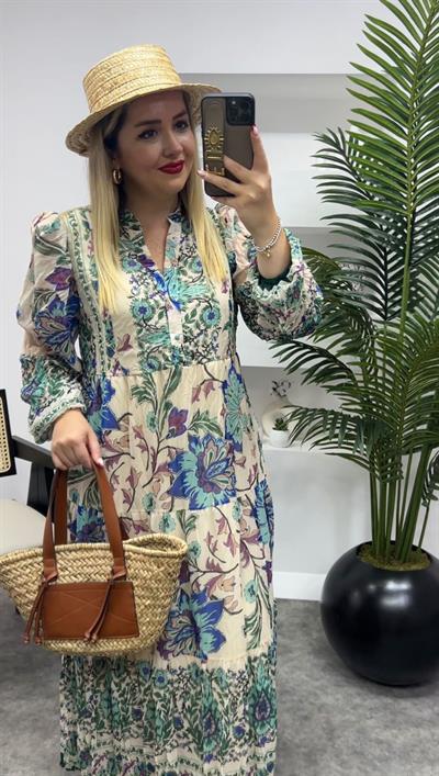 Vatkalı Uzun Şifon Elbise Mint