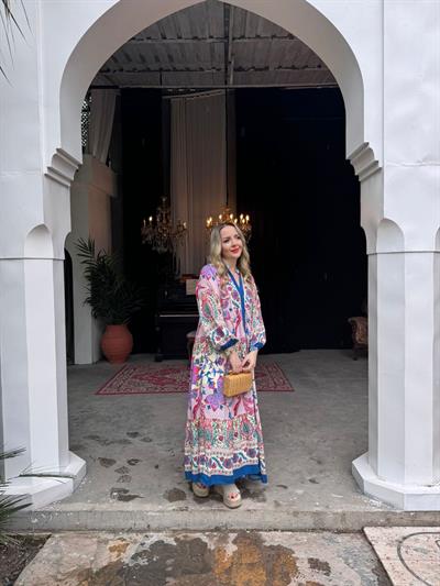 Viola Lila Desenli Elbise