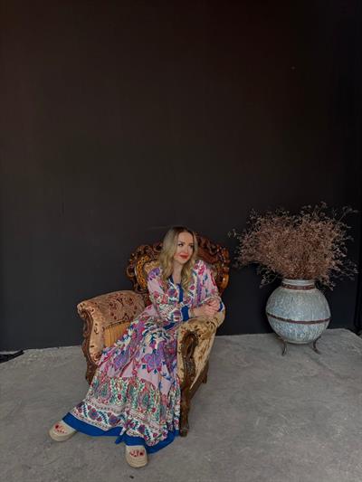 Viola Lila Desenli Elbise