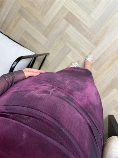 Wilma Drapeli Desenli Tül Elbise Mor