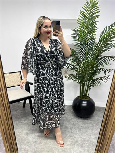 Yarasa Kol Detaylı Şifon Elbise Siyah