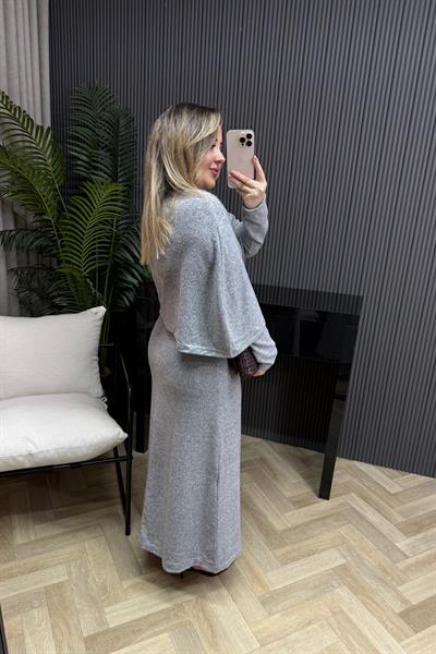 Yasara Kol Yumoş Triko Elbise Gri