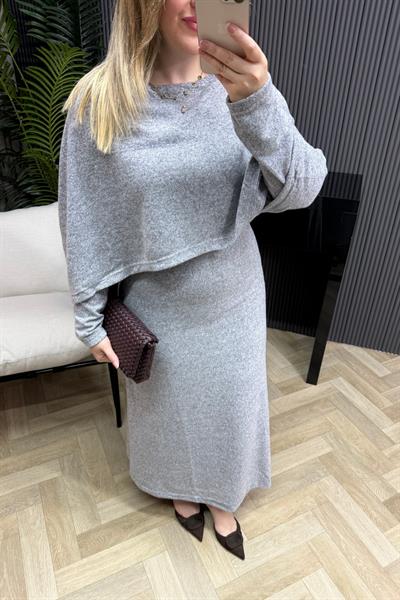 Yasara Kol Yumoş Triko Elbise Gri