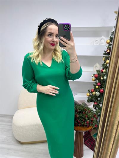 Yeşil Kol Detaylı Vyaka Elbise