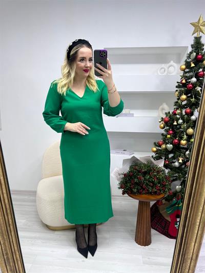 Yeşil Kol Detaylı Vyaka Elbise