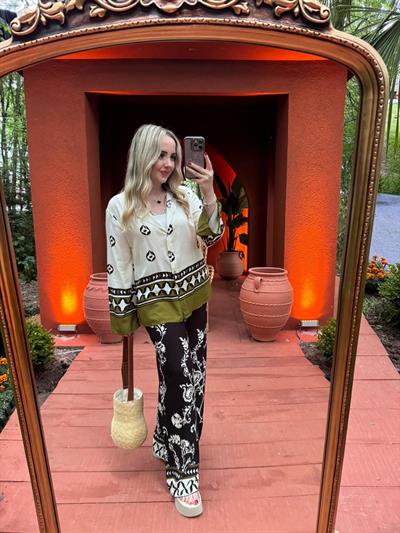 Yeşil - Siyah Etnik Desenlı Pamuk Poplin Takım