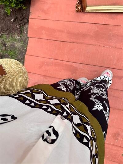 Yeşil - Siyah Etnik Desenlı Pamuk Poplin Takım