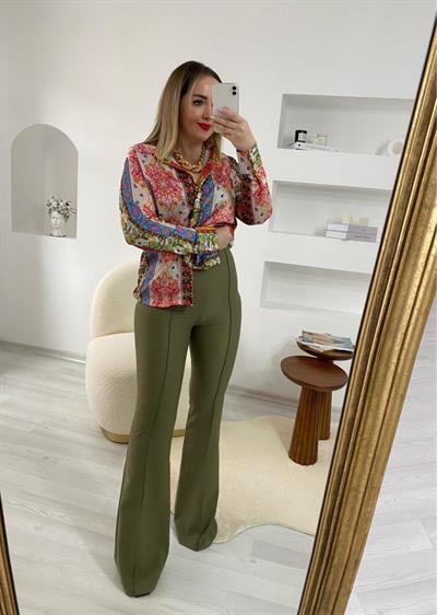 Yüksek Bel Kumaş Pantolon Haki