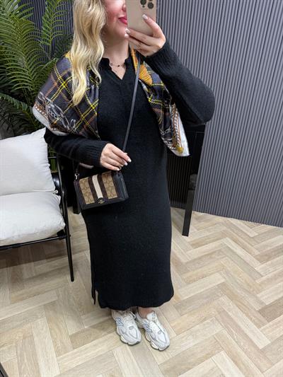 Yumoş Dokuda Triko Elbiseler Siyah