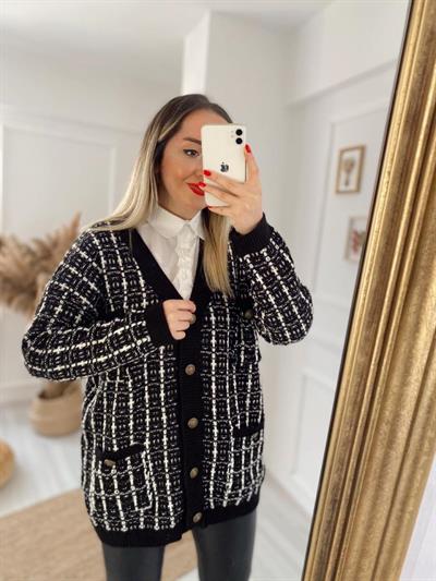 Orj Marka Düğmeli Cepli Siyah Hırka