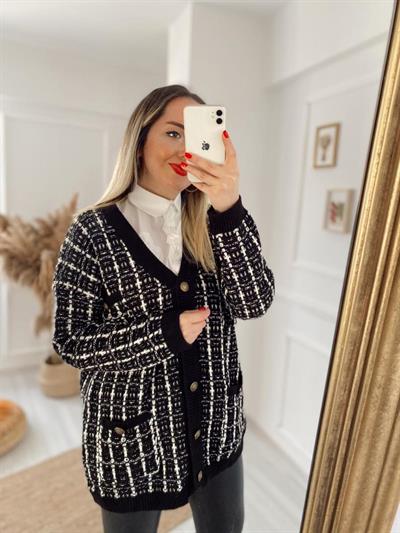 Orj Marka Düğmeli Cepli Siyah Hırka