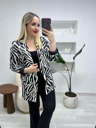 Zebra Desen Saten Blazer Ceket