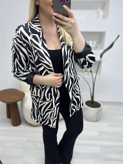 Zebra Desen Saten Blazer Ceket