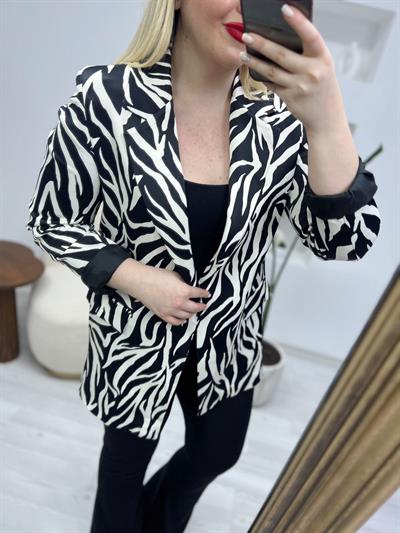 Zebra Desen Saten Blazer Ceket