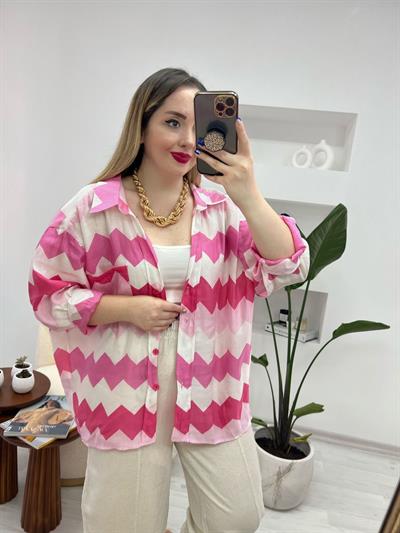 Zigzag Tensel Keten Gömlek Pembe