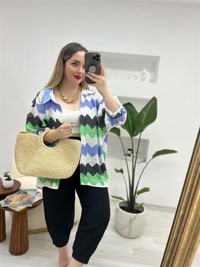 Zigzag Tensel Keten Gömlek Renkli