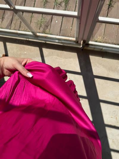 Zr İpek Saten Halter Yaka Fuşya Elbise