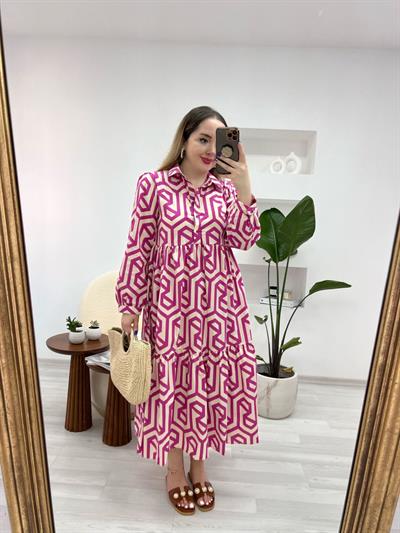 Zr Model Fuşya Pamuk Poplin Elbise