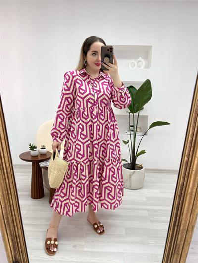 Zr Model Fuşya Pamuk Poplin Elbise