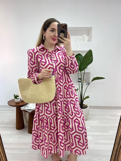 Zr Model Fuşya Pamuk Poplin Elbise