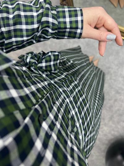 Orj Marka Haki Yeşil Kareli Maxi Boy Gömlek Elbise