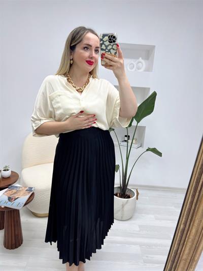 Orj Marka Siyah Piliseli Etek