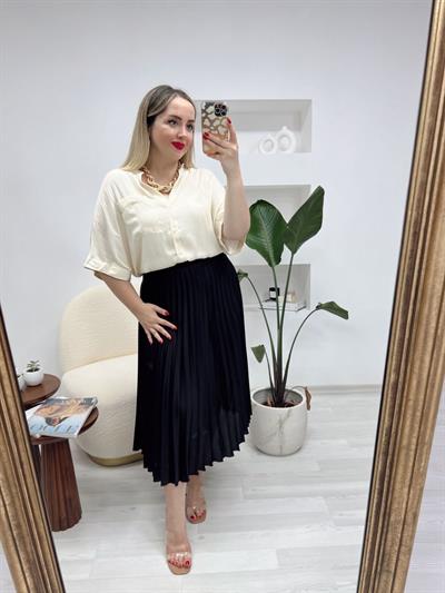 Orj Marka Siyah Piliseli Etek